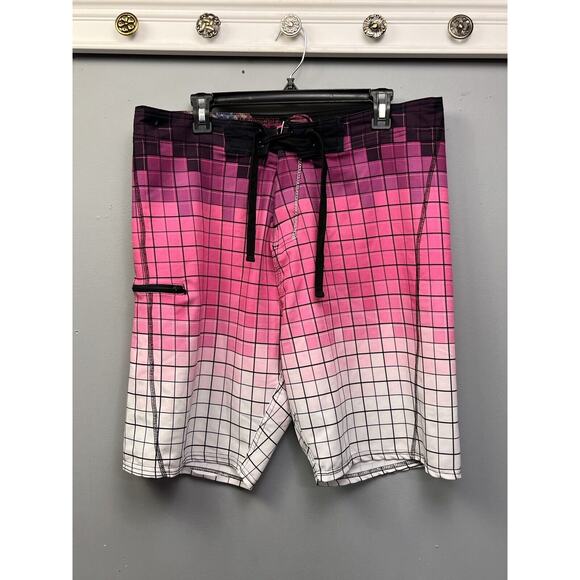 US Apparel Board Shorts Swim Suit Trunks Mens Size L 36 Block Pockets Pink - Picture 1 of 5